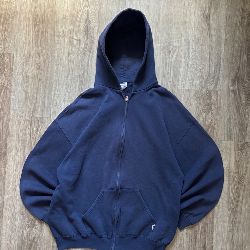Vintage 90's Russel Athletic Navy Blue Full Zip Hoodie Sweatshirt Mens XL